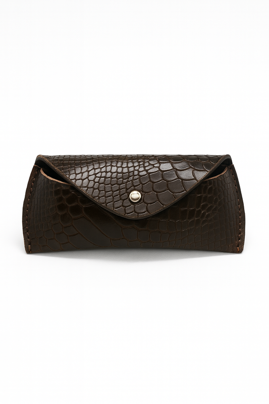 Brown Crocodile-print Leather Eyeglass Case
