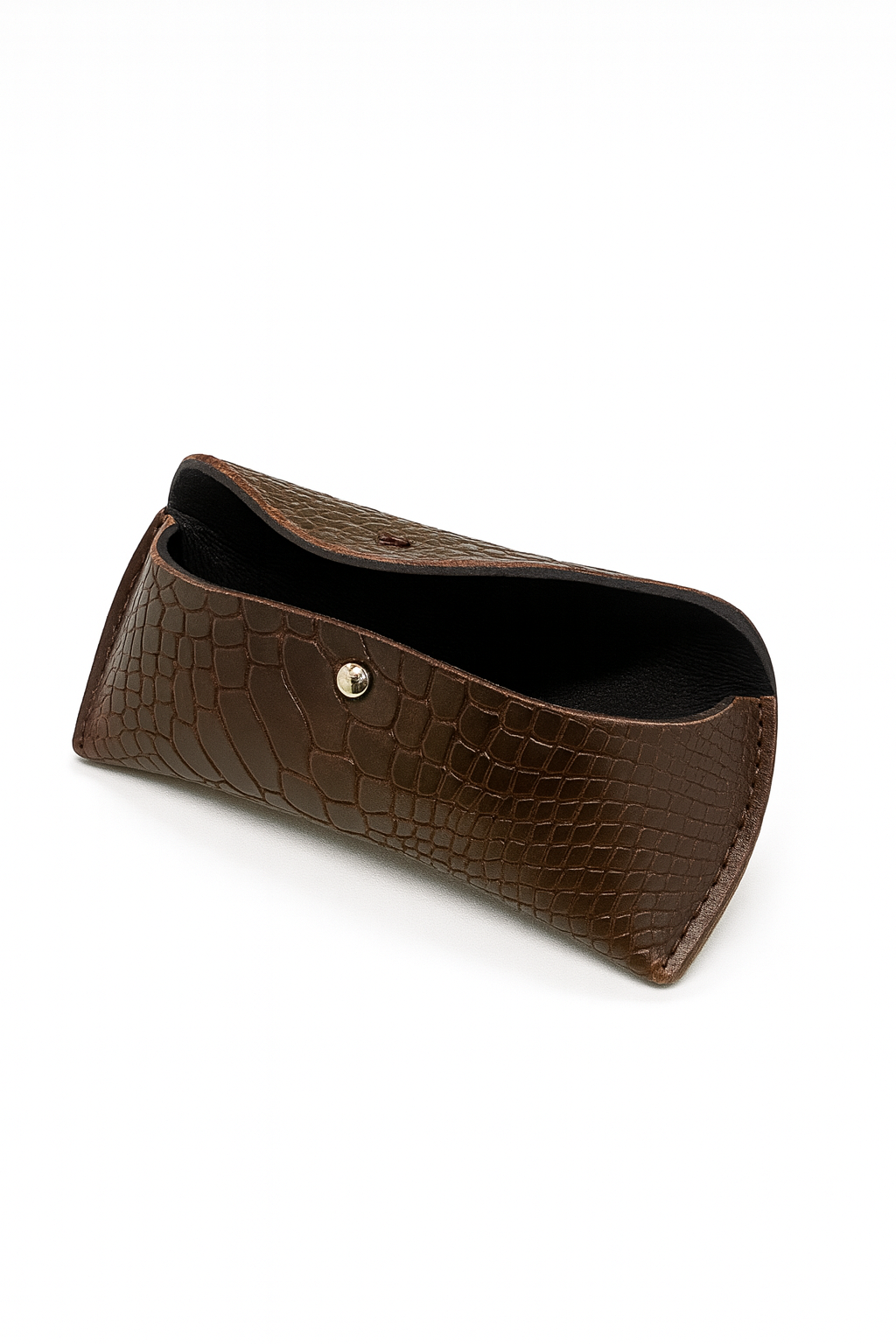 Brown Crocodile-print Leather Eyeglass Case