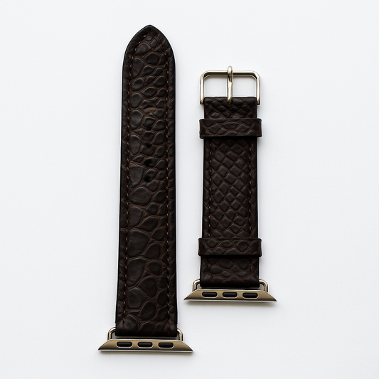 Textured Leather Watch Band (Dark Brown Croc Style)