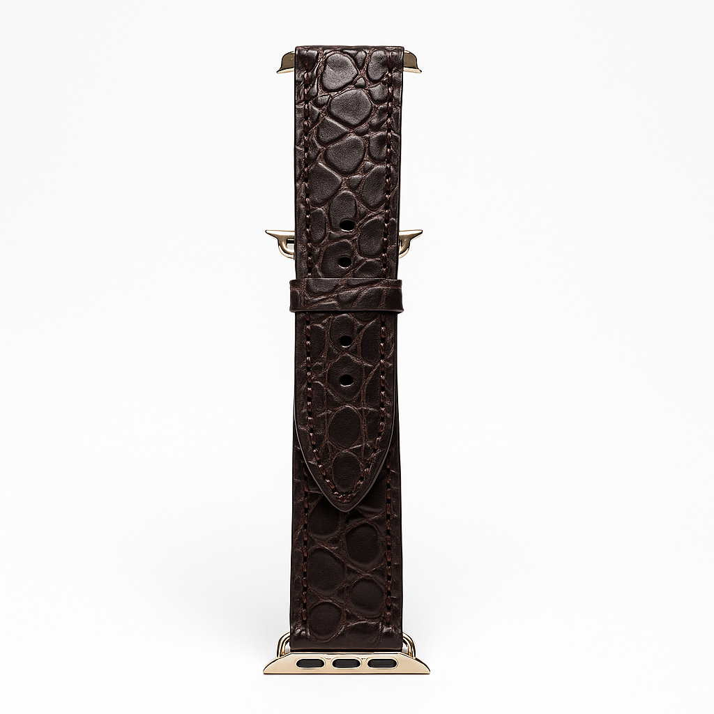 Textured Leather Watch Band (Dark Brown Croc Style)