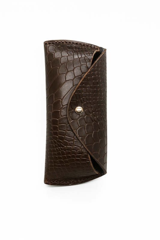 Brown Crocodile-print Leather Eyeglass Case