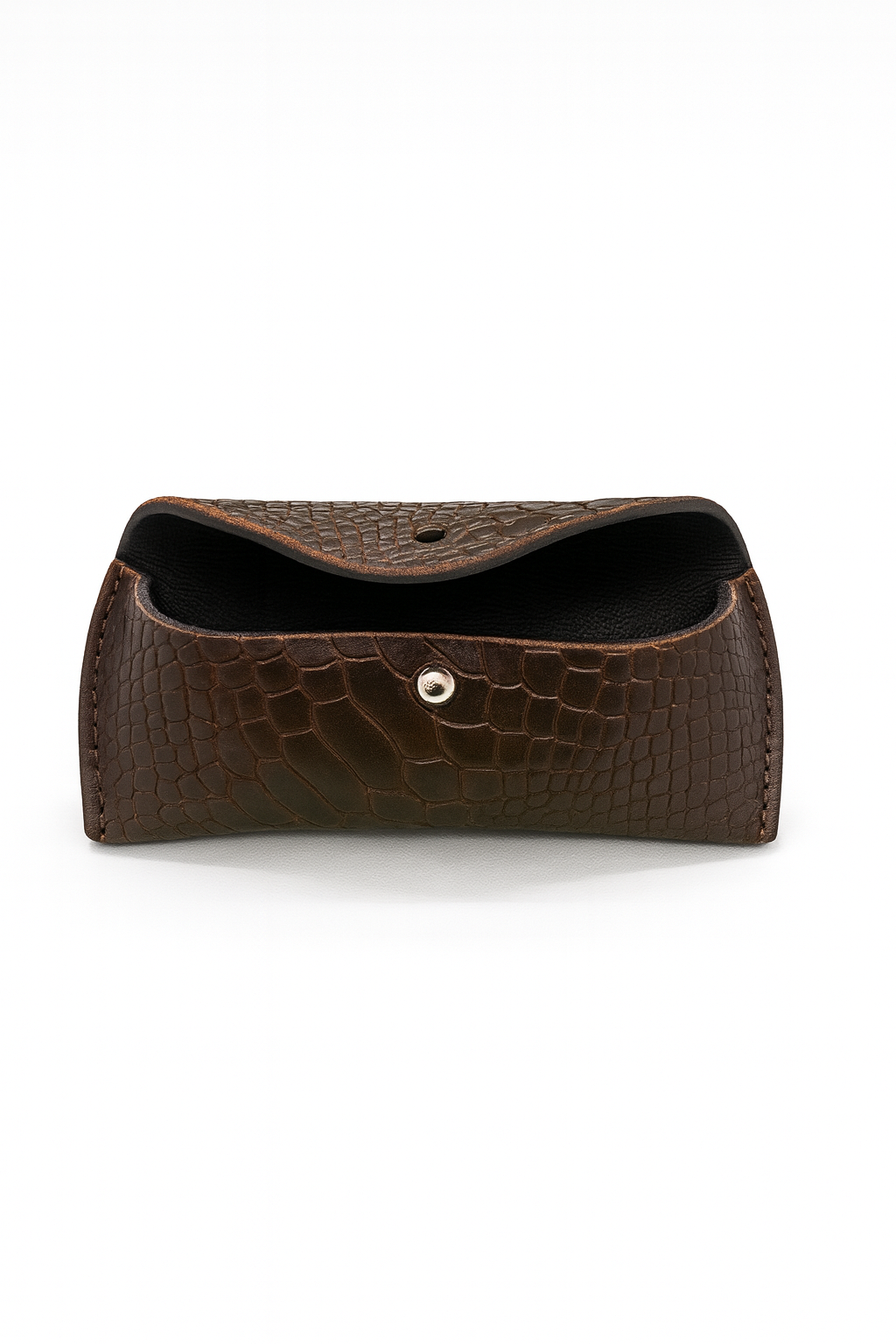 Brown Crocodile-print Leather Eyeglass Case