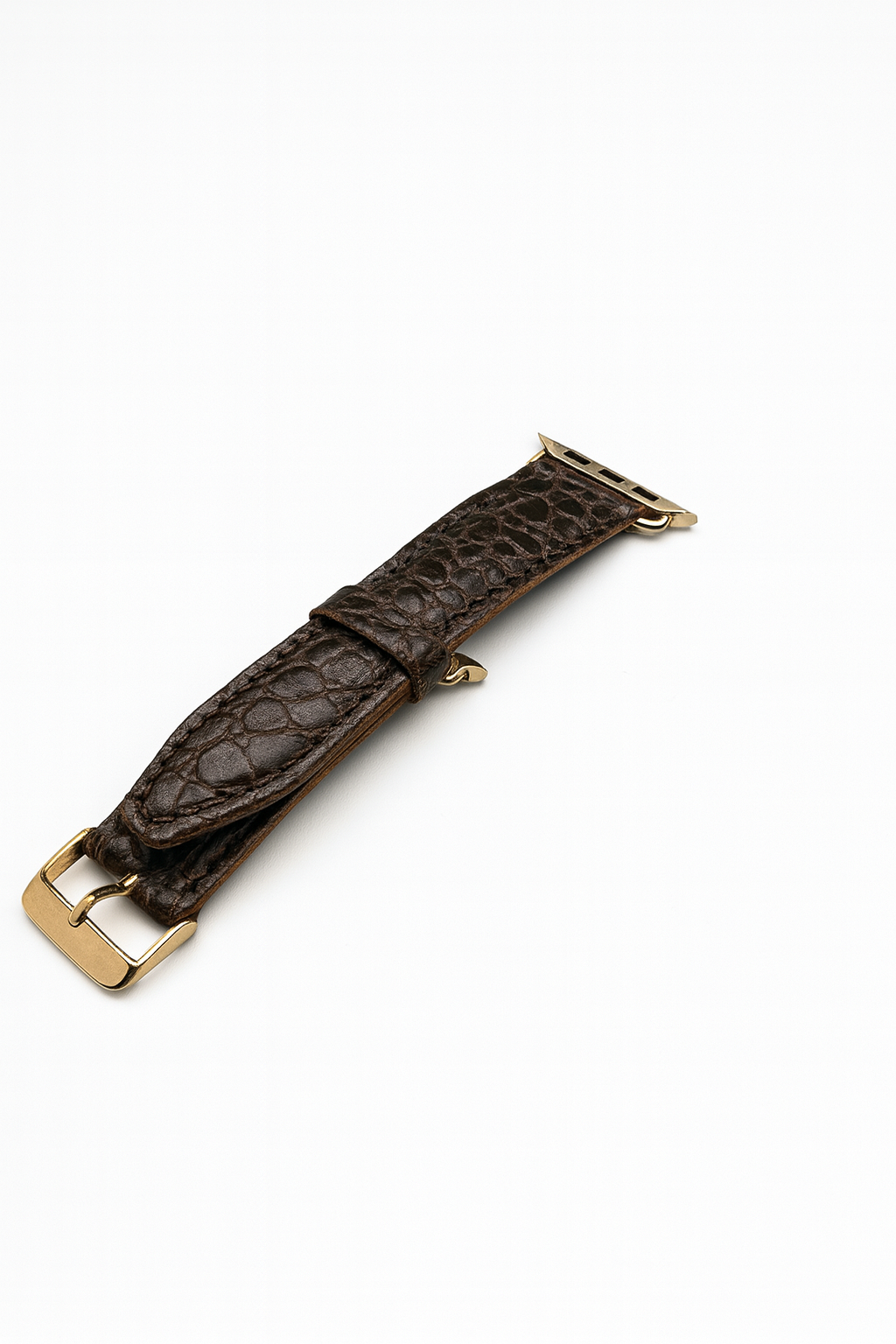 Textured Leather Watch Band (Dark Brown Croc Style)