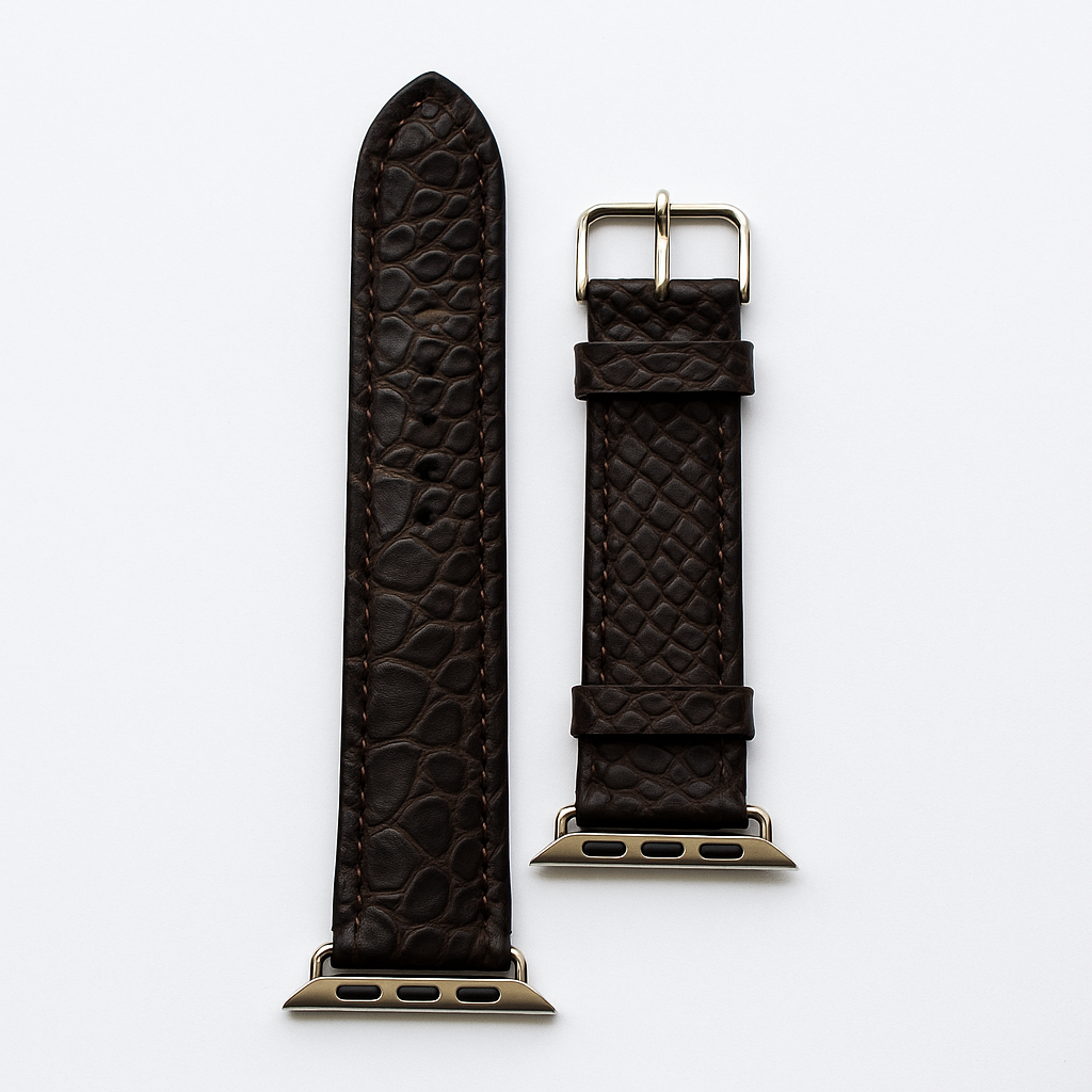 Textured Leather Watch Band (Dark Brown Croc Style)