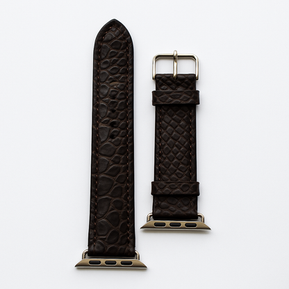 Textured Leather Watch Band (Dark Brown Croc Style)