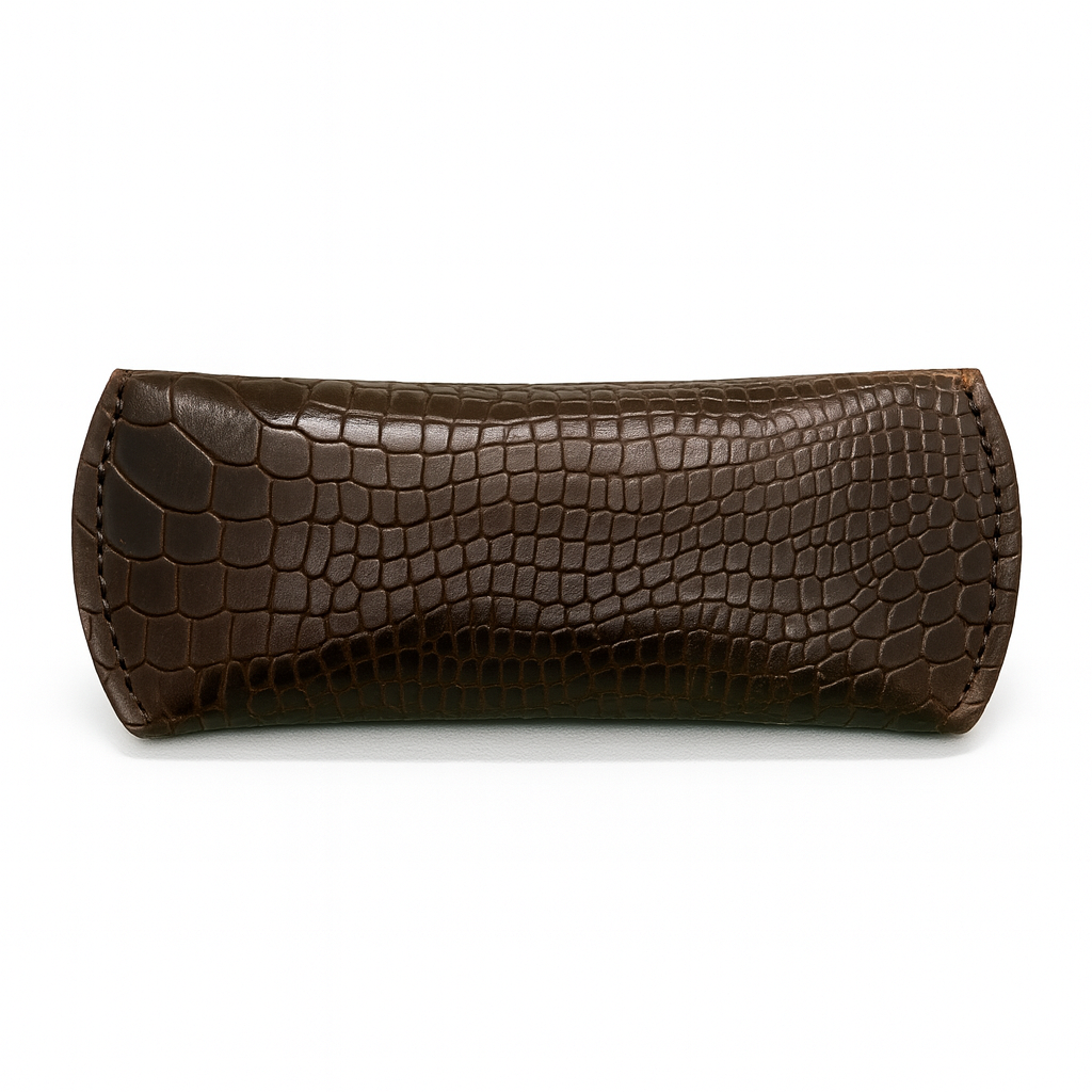 Brown Crocodile-print Leather Eyeglass Case
