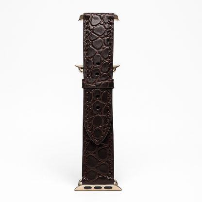 Textured Leather Watch Band (Dark Brown Croc Style)